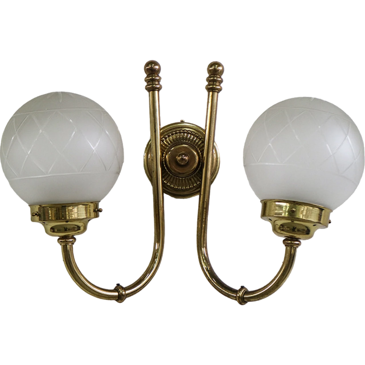 Gilded brass and glass wall sconce with two arms, 1950s 5