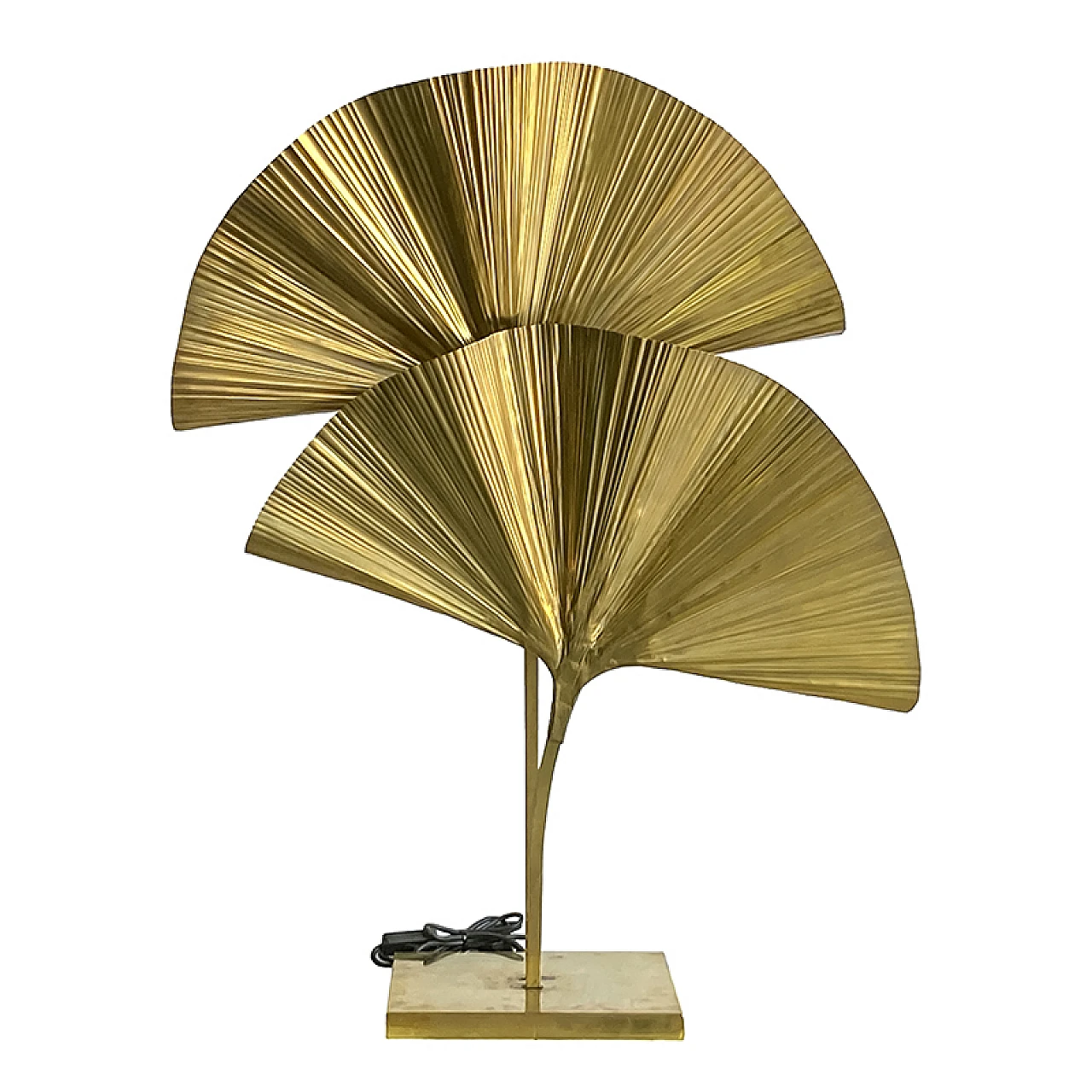 Brass table lamp with two adjsutable ginko leaves-shaped lights 1