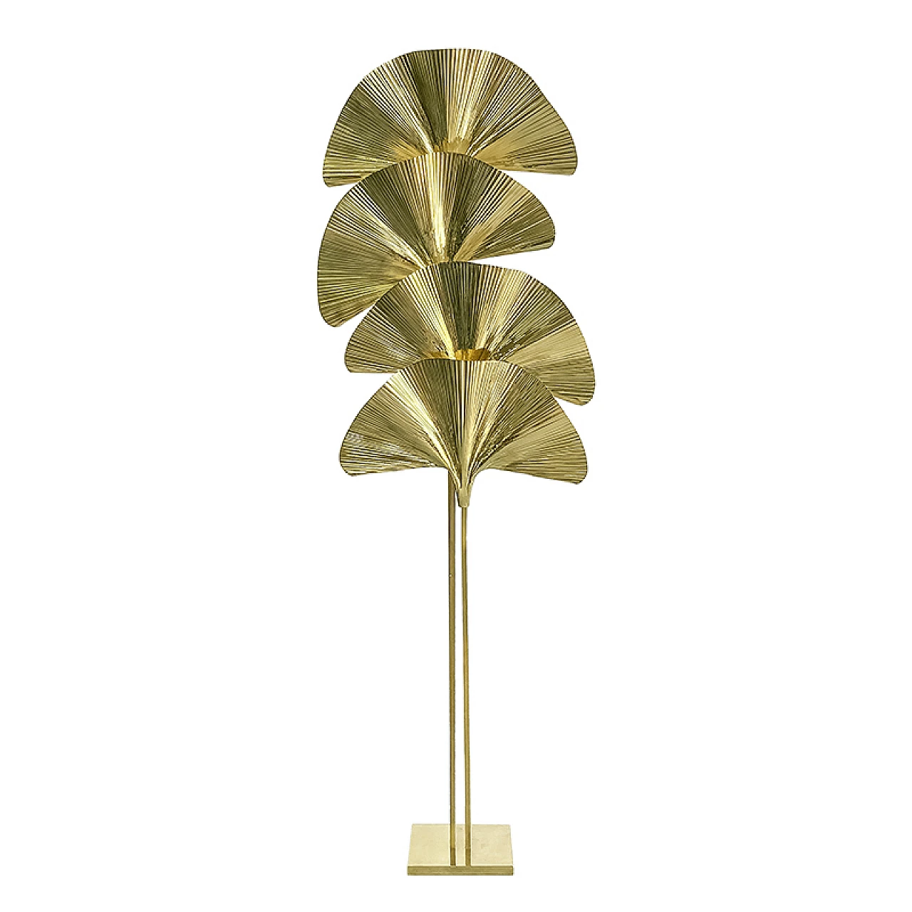 Brass floor lamp with four ginko leaves, 1940s 1