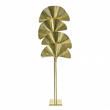 Brass floor lamp with four ginko leaves, 1940s