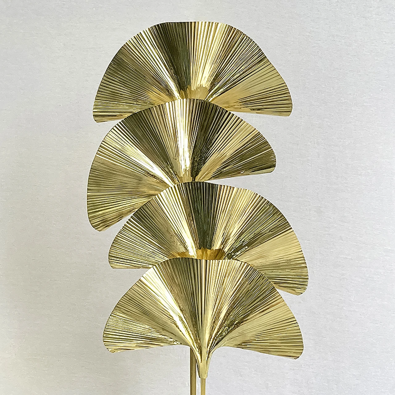 Brass floor lamp with four ginko leaves, 1940s 3