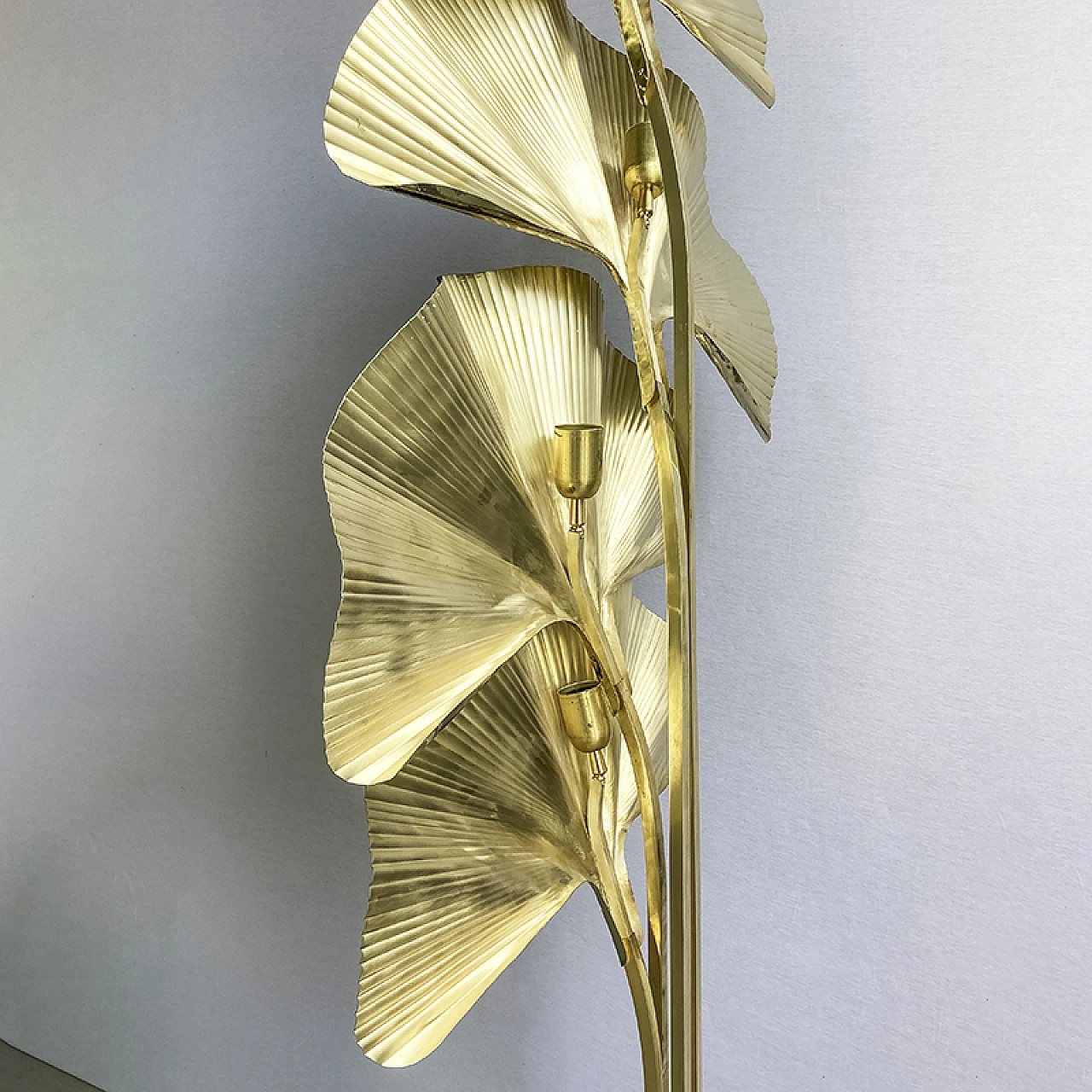 Brass floor lamp with four ginko leaves, 1940s 5