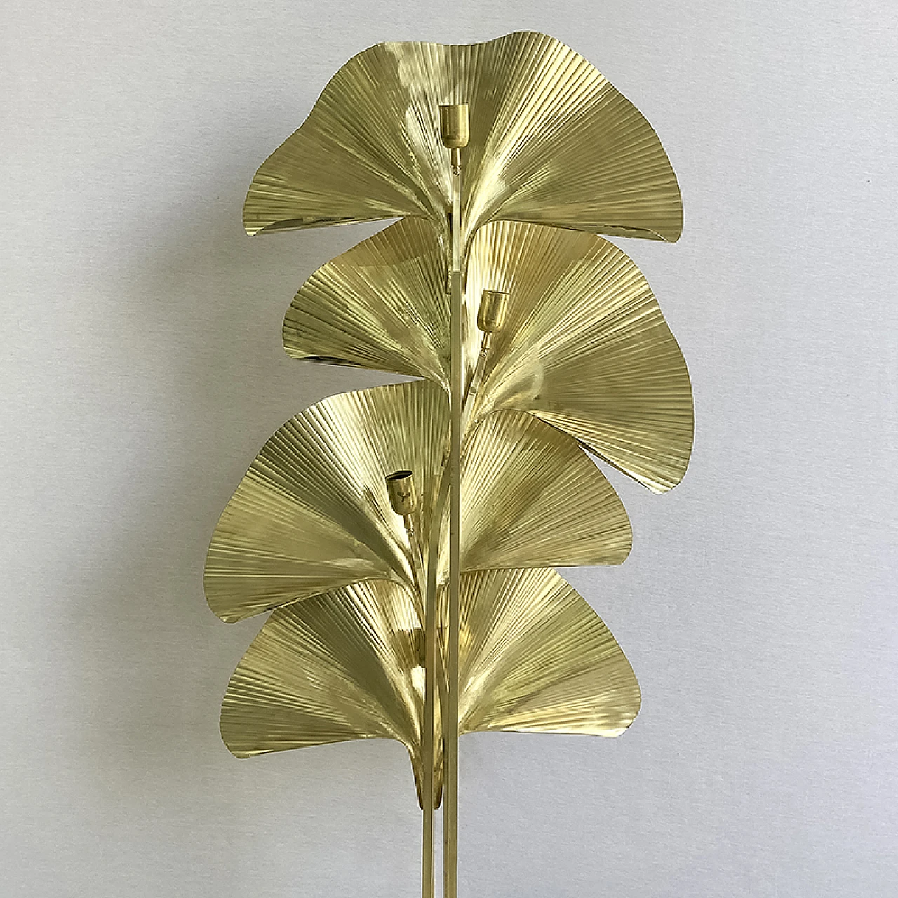 Brass floor lamp with four ginko leaves, 1940s 6