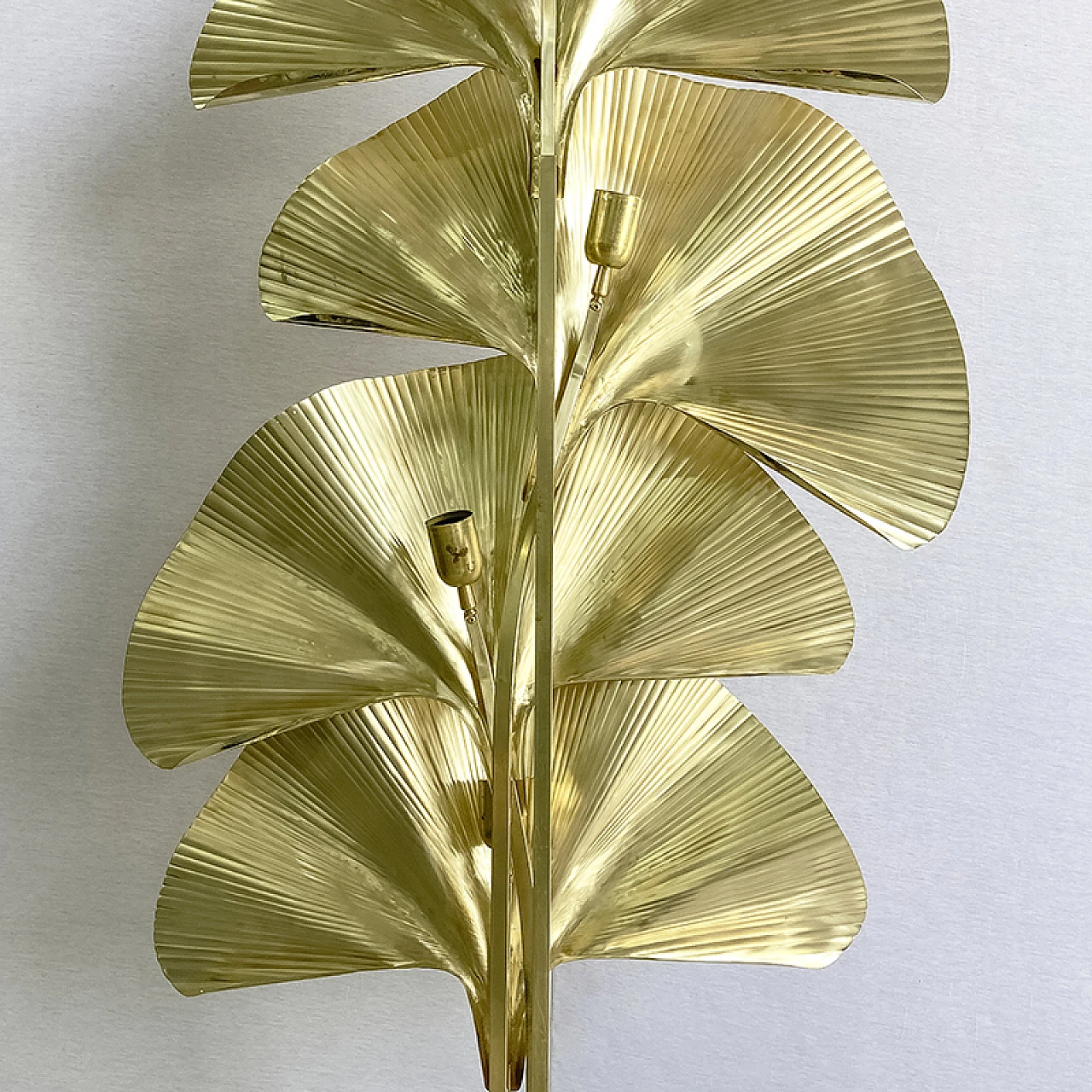 Brass floor lamp with four ginko leaves, 1940s 7