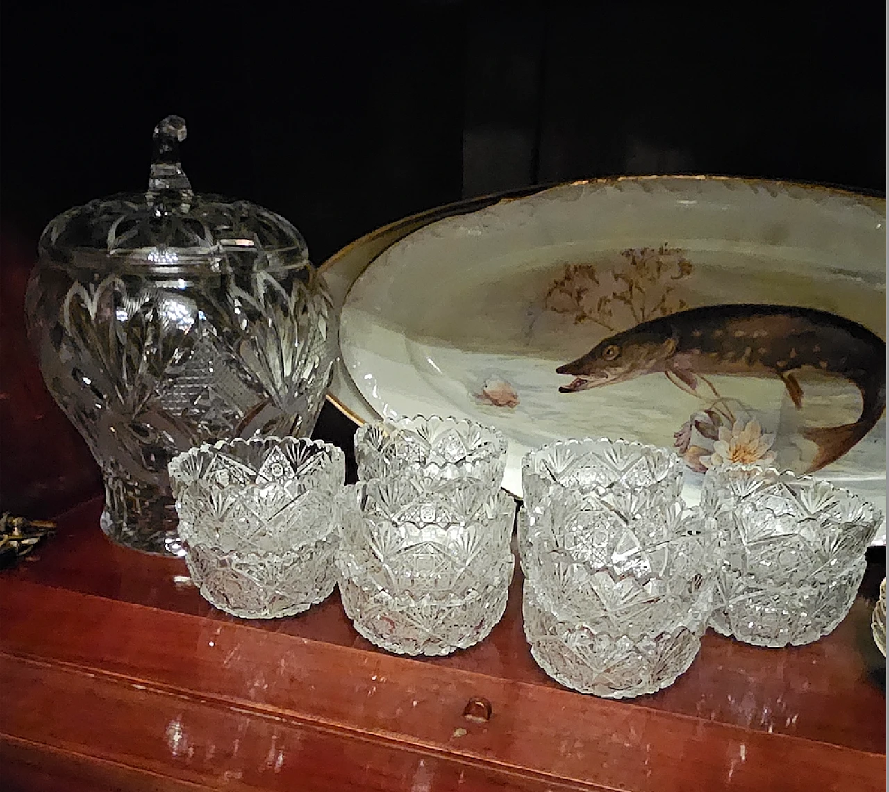 Bohemia crystal fruit salad service, early 20th century 2