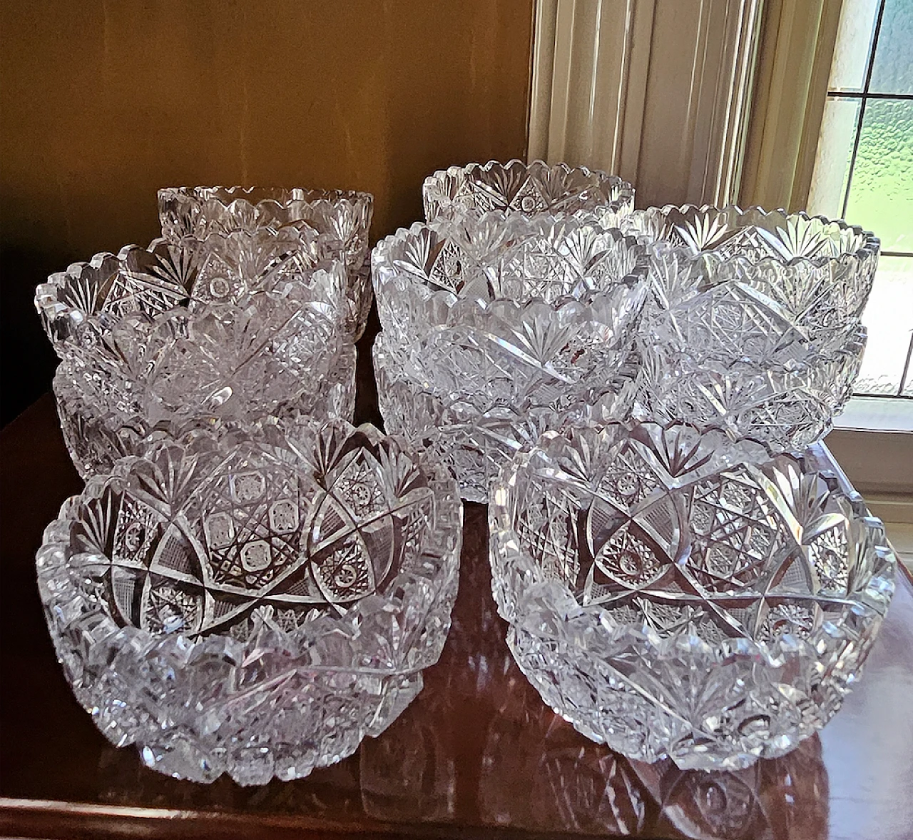 Bohemia crystal fruit salad service, early 20th century 6