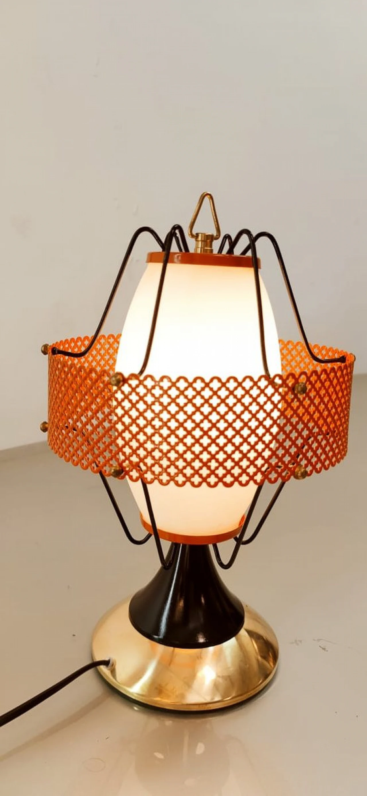 Space Age gold & orange table lamp in metal and glass, 1960s 4