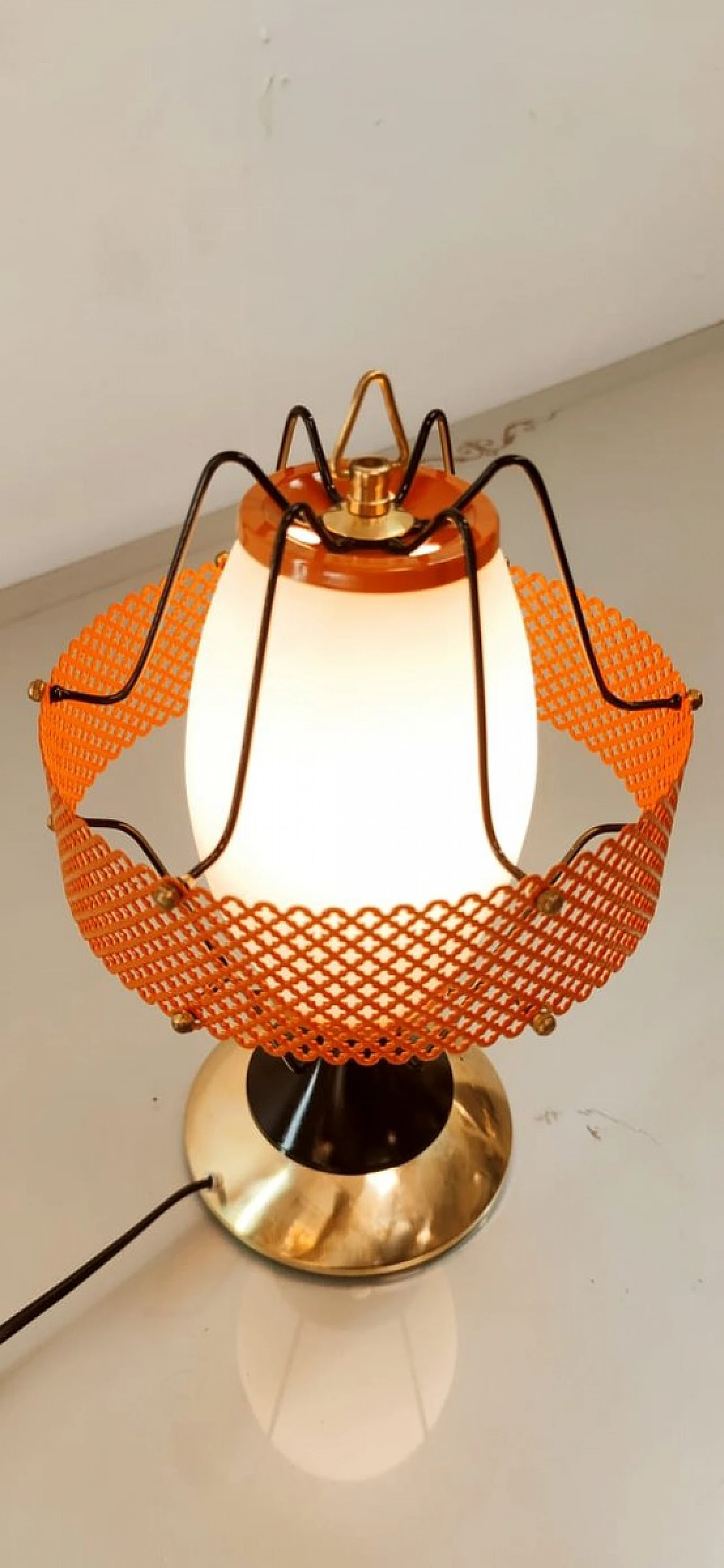 Space Age gold & orange table lamp in metal and glass, 1960s 5