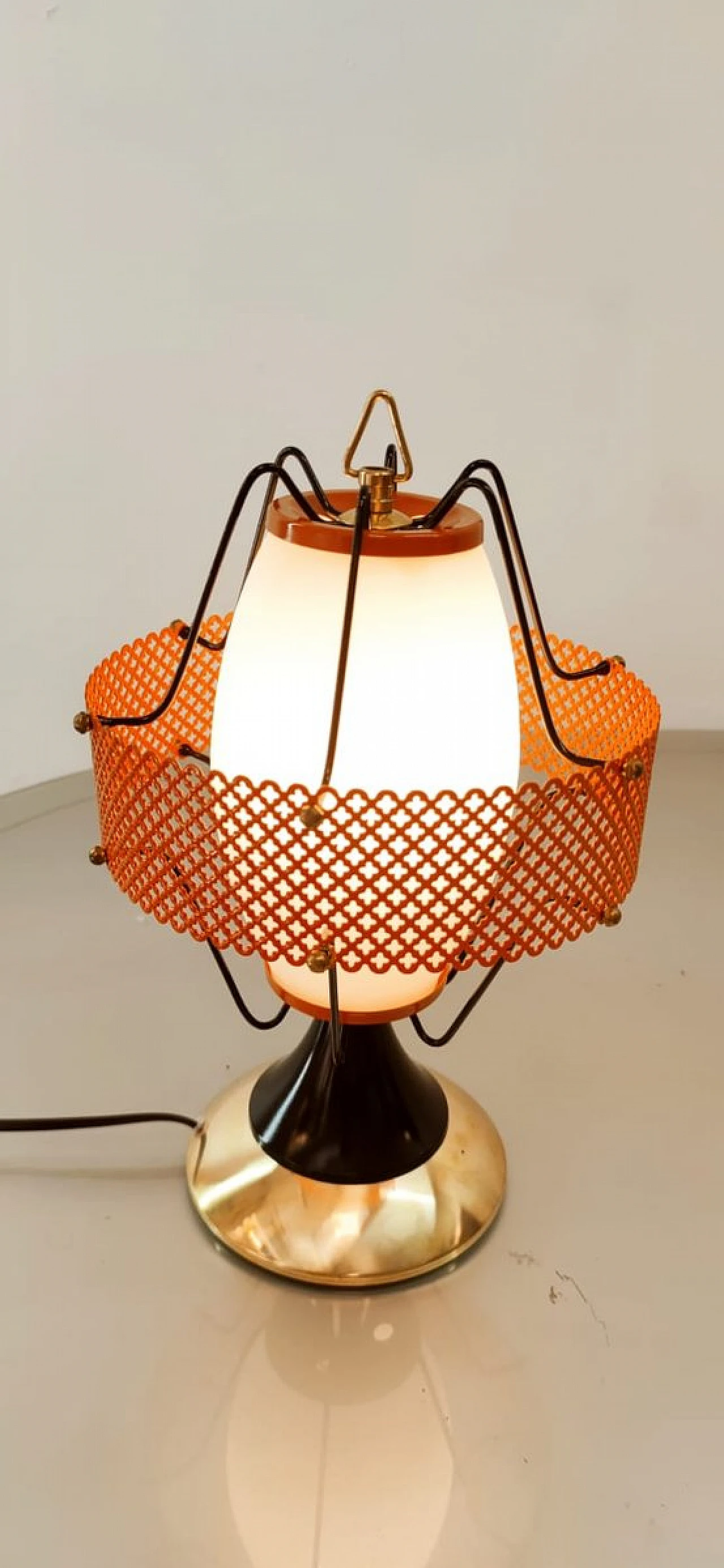 Space Age gold & orange table lamp in metal and glass, 1960s 6