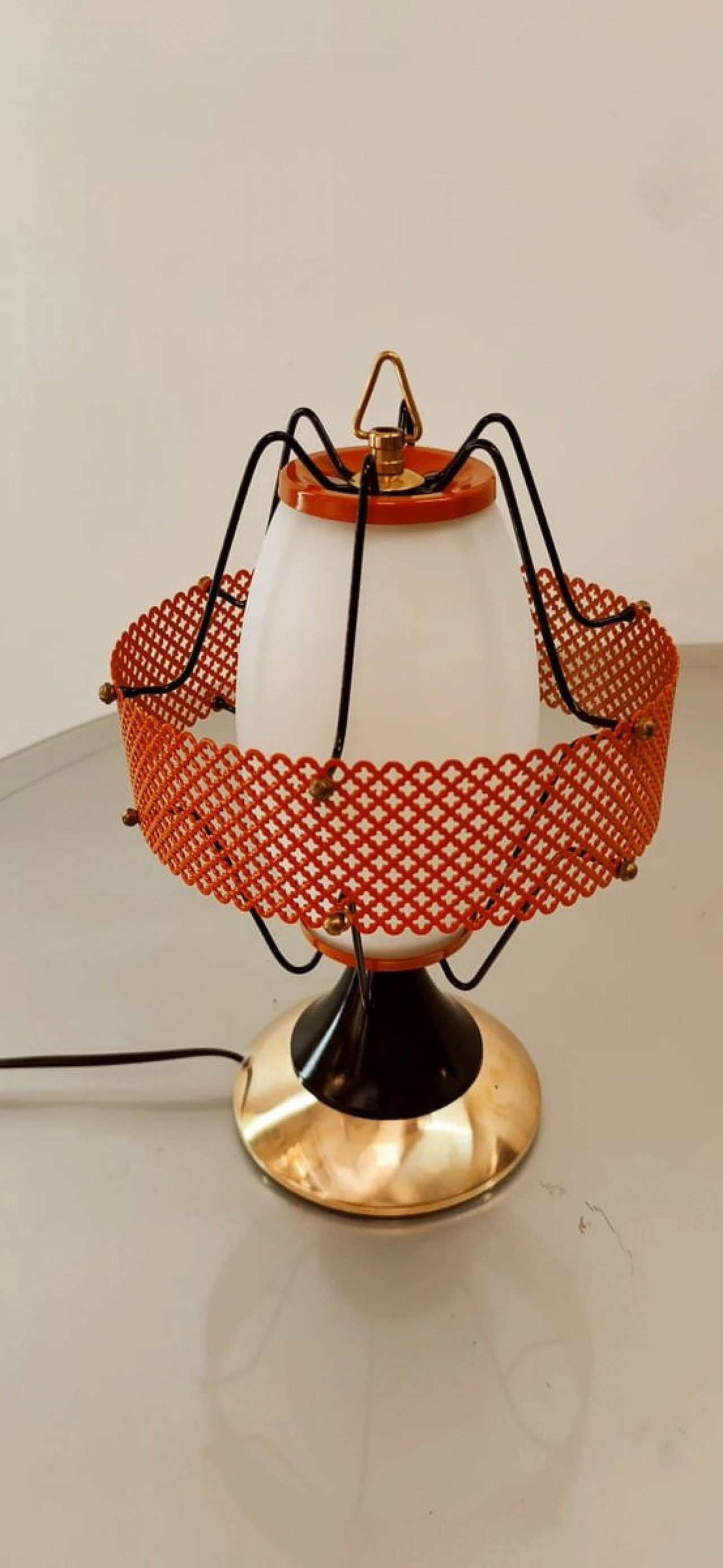 Space Age gold & orange table lamp in metal and glass, 1960s 7