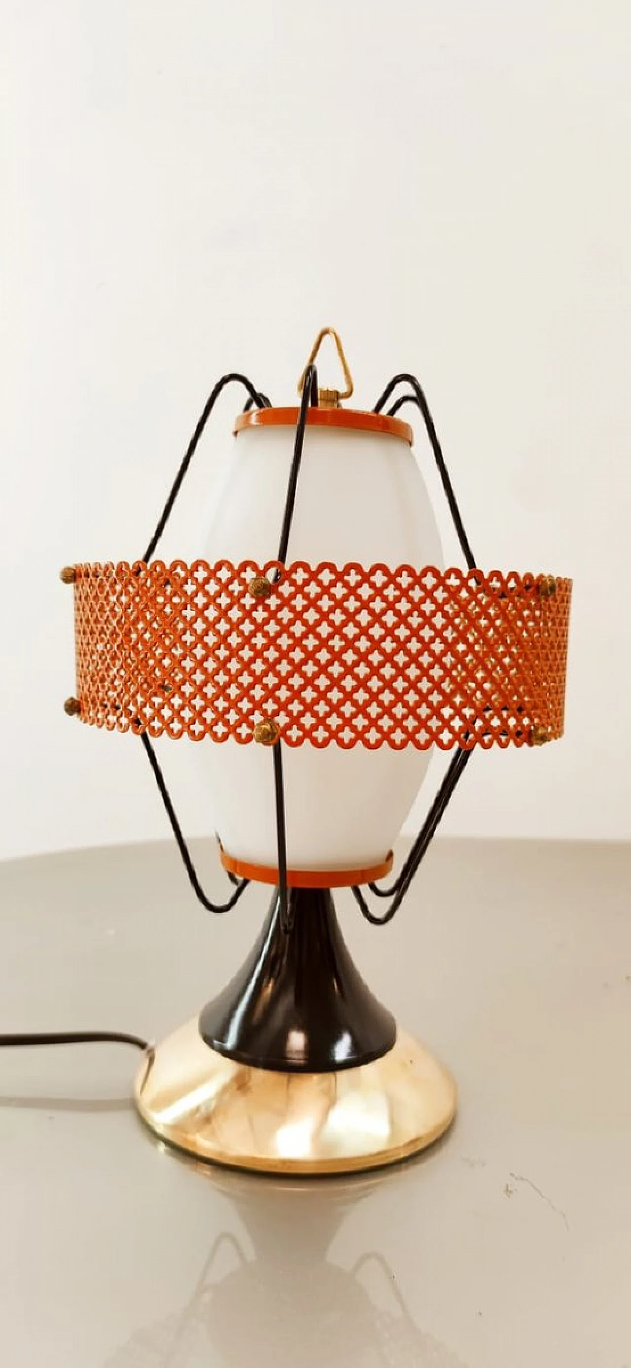 Space Age gold & orange table lamp in metal and glass, 1960s 8