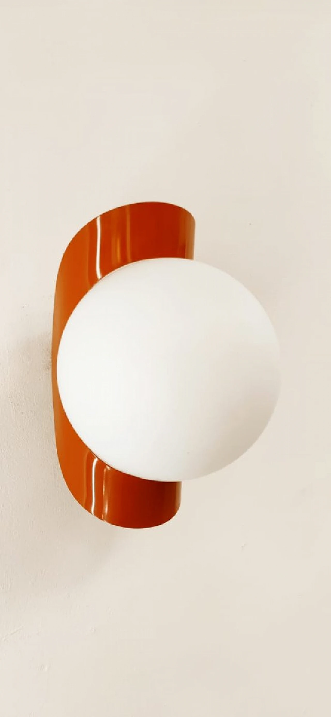 Wall light with glass sphere & orange metal band, 1970s 3