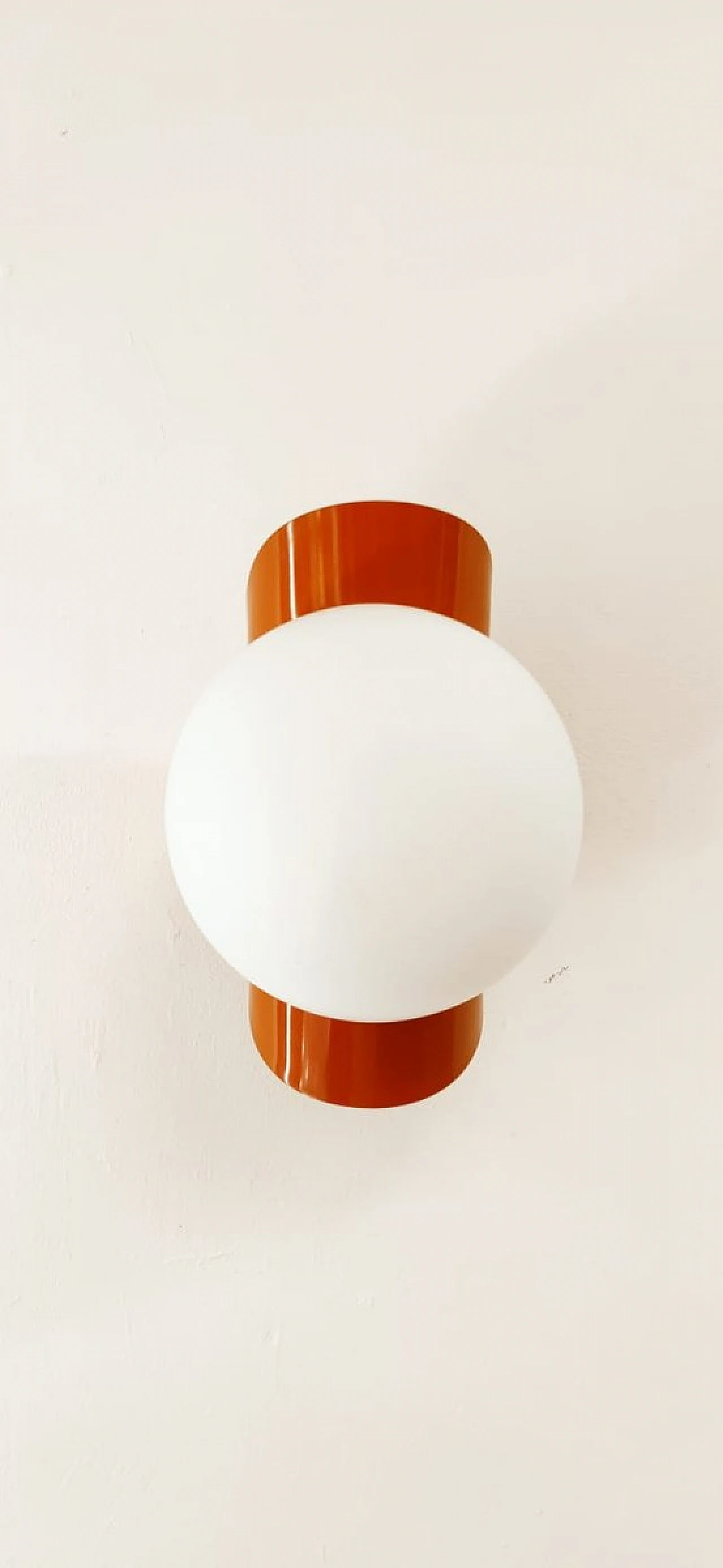 Wall light with glass sphere & orange metal band, 1970s 5