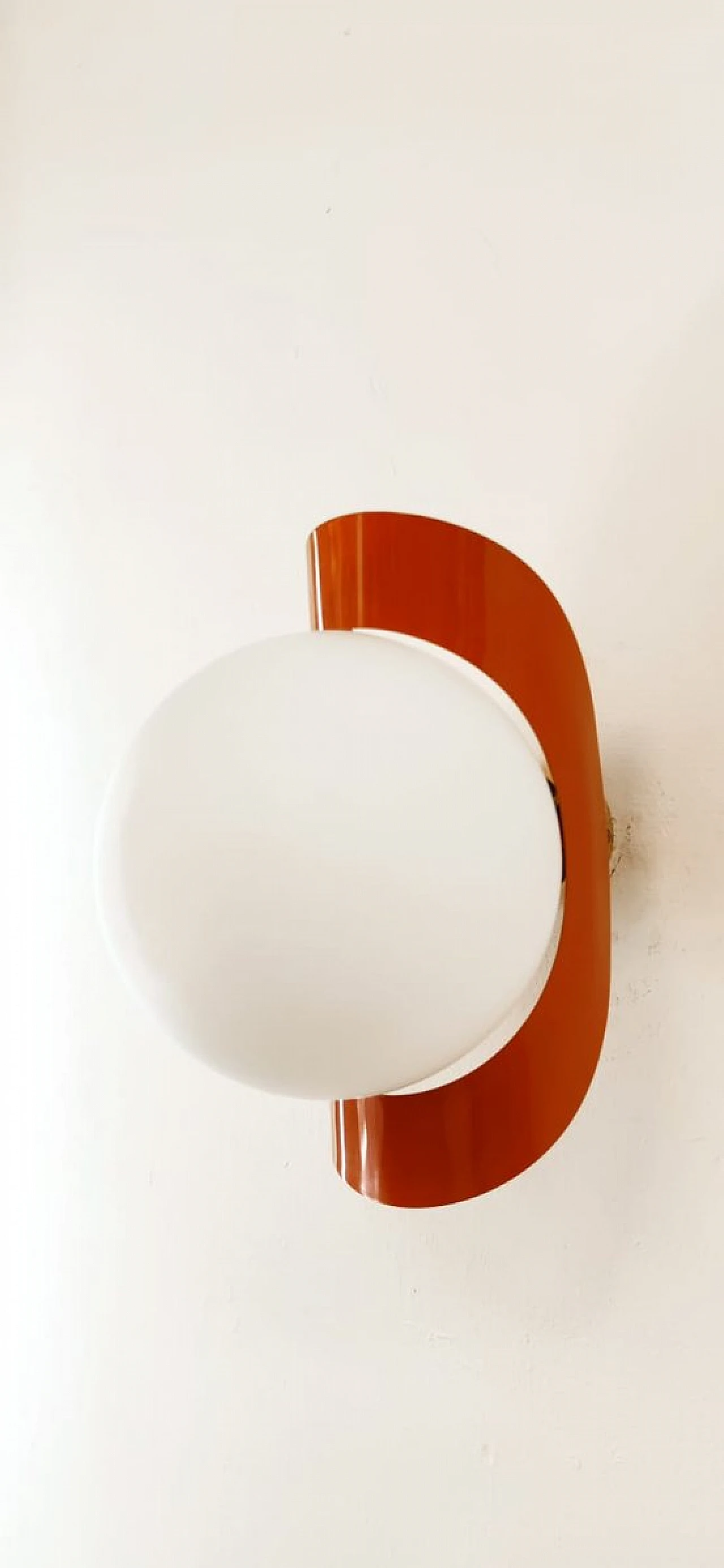 Wall light with glass sphere & orange metal band, 1970s 6