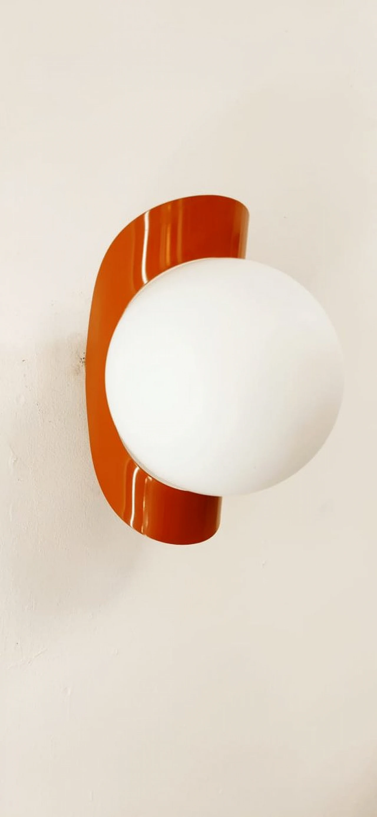 Wall light with glass sphere & orange metal band, 1970s 7