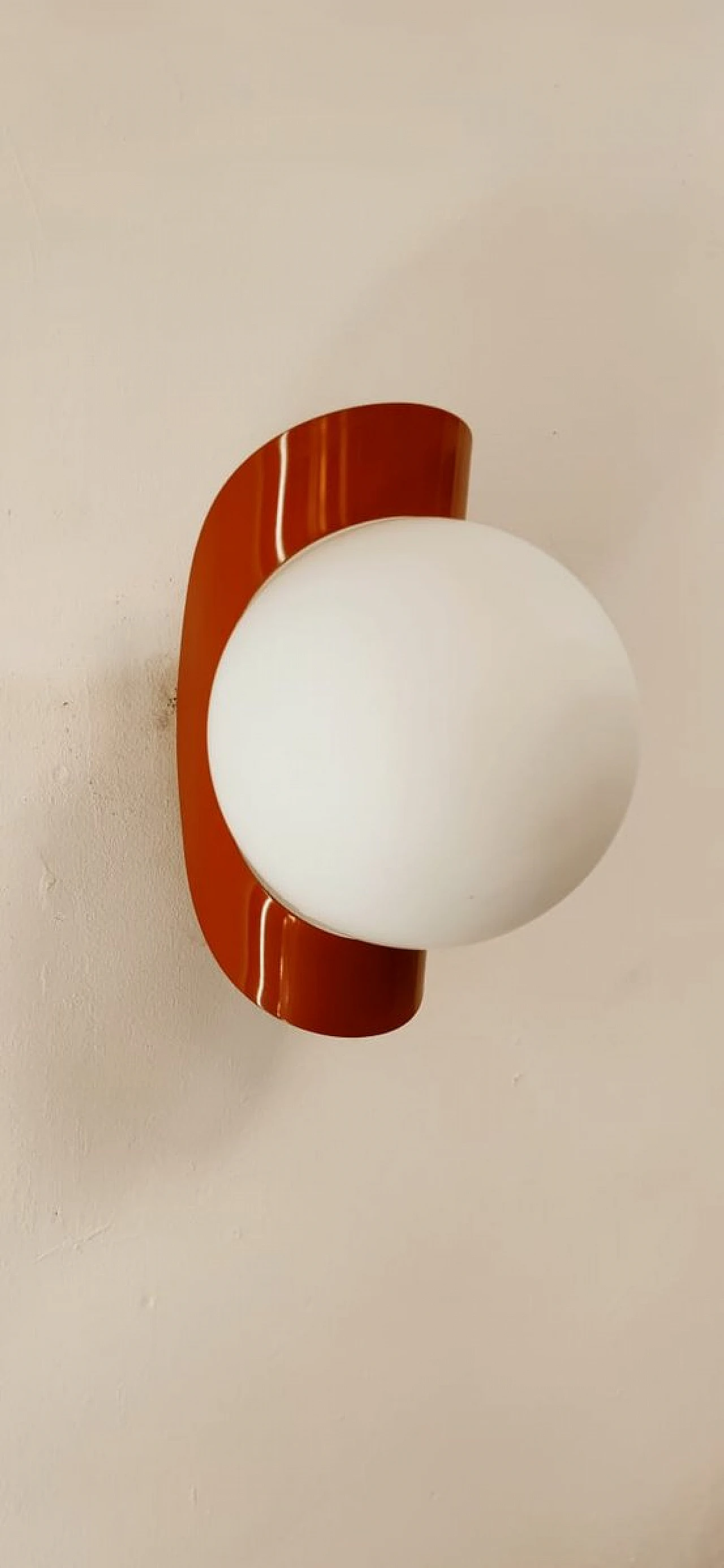 Wall light with glass sphere & orange metal band, 1970s 8