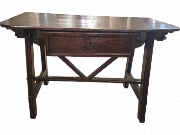 Extendable walnut table with drawers, 18th century