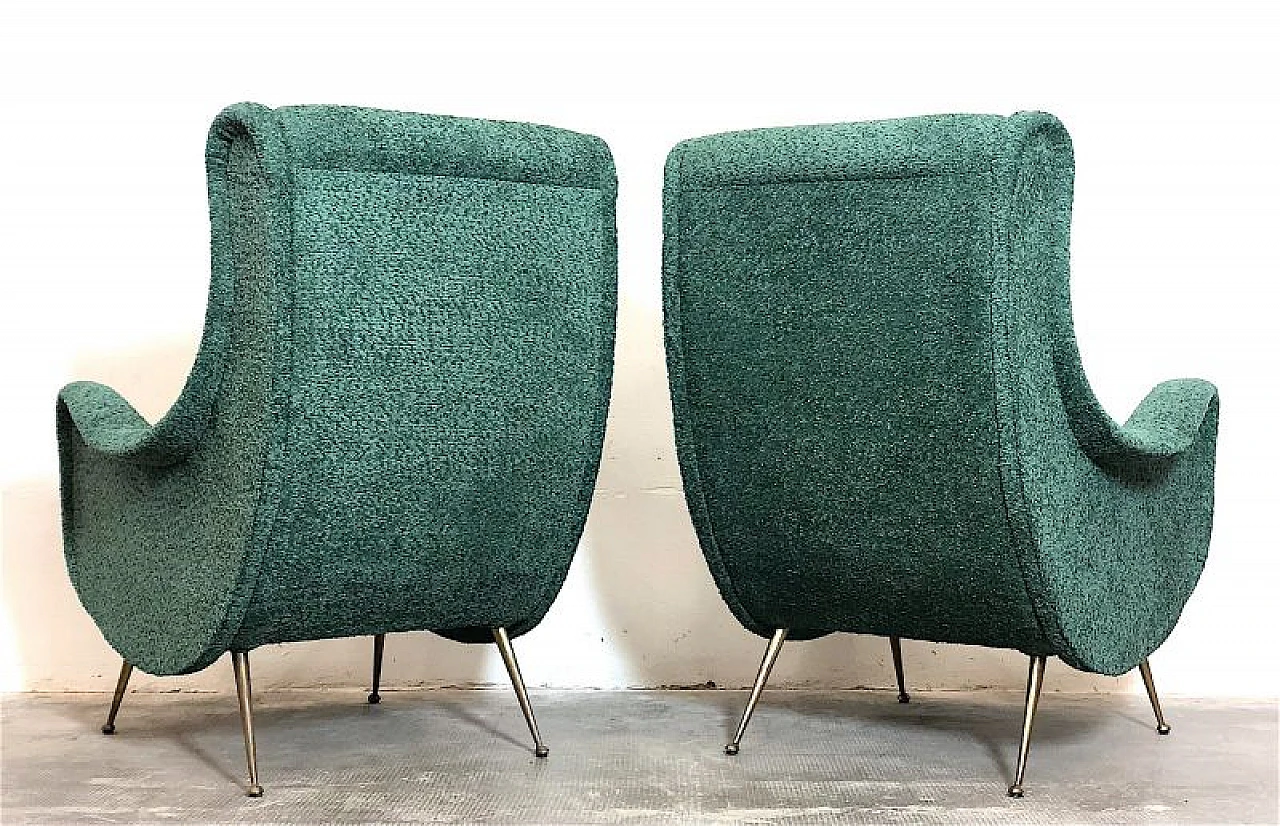 Pair of green fabric and brass armchairs by M. Zanuso, 1960s 13