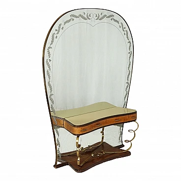 Vanity table in brass and briar veneer with mirror, 1930s