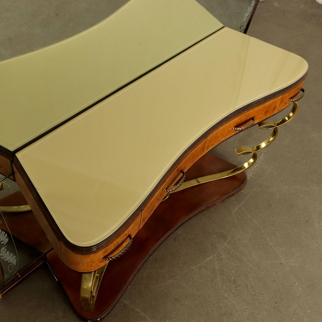 Vanity table in brass and briar veneer with mirror, 1930s 4