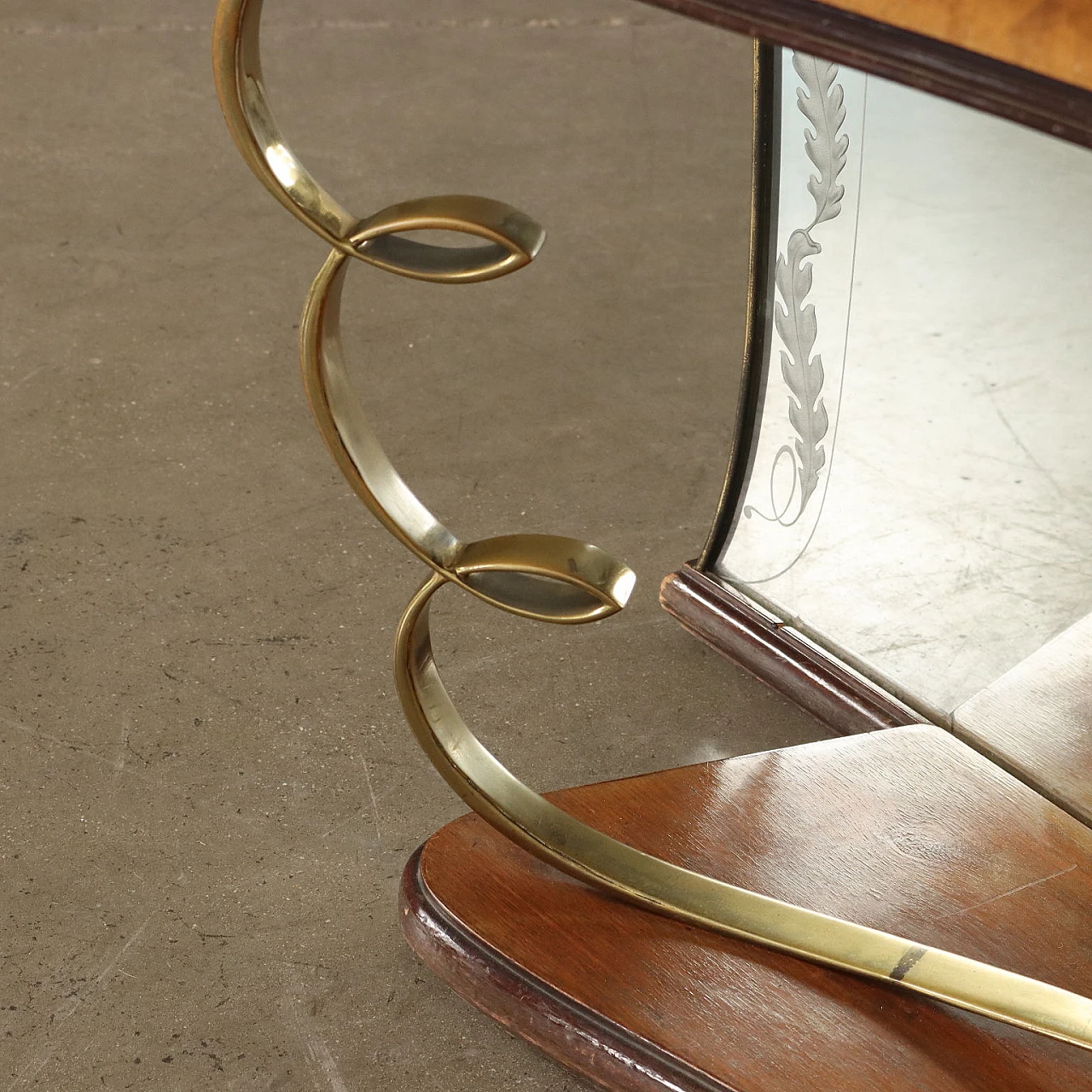 Vanity table in brass and briar veneer with mirror, 1930s 6