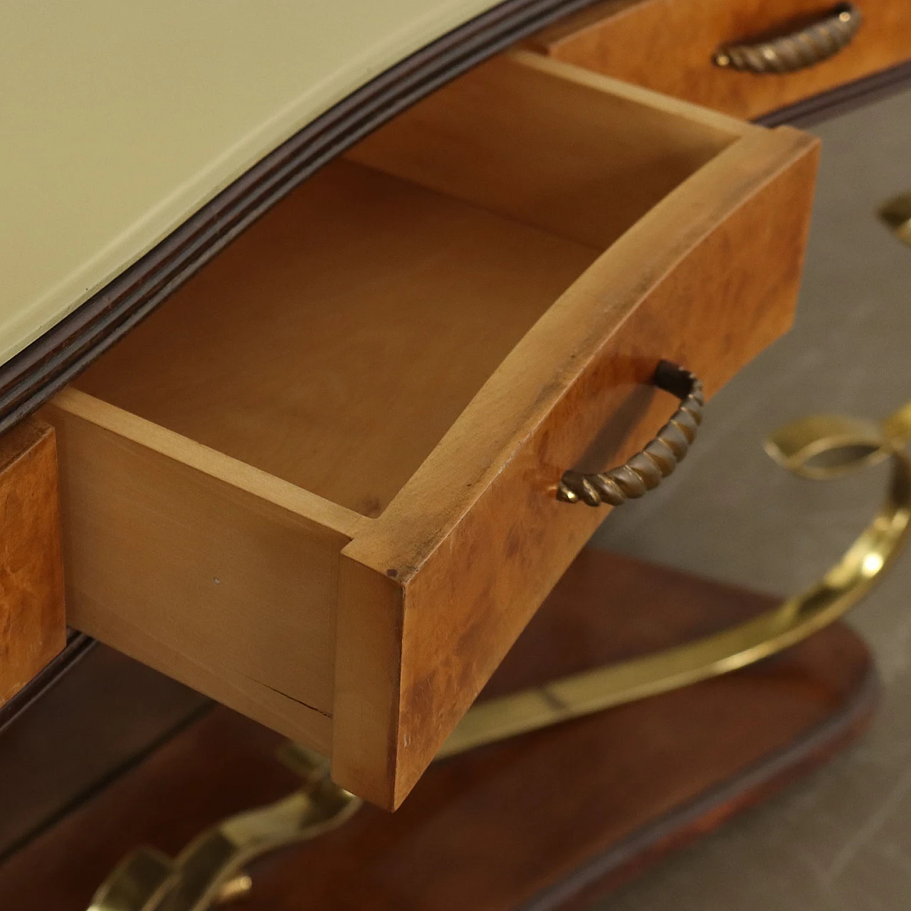 Vanity table in brass and briar veneer with mirror, 1930s 8