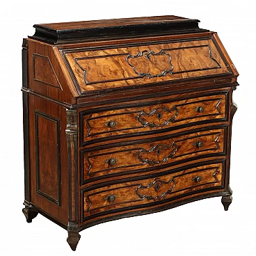 Baroque-style secrétaire with drawers in walnut & ebonised wood