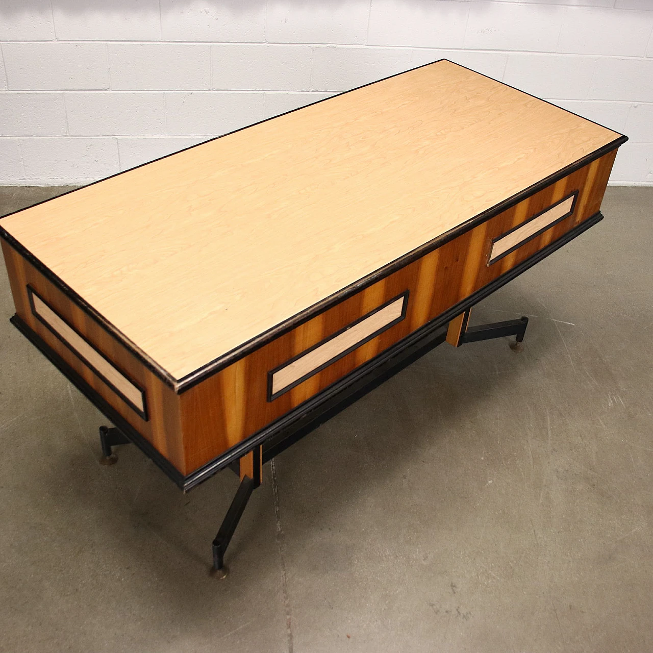 Wooden store counter with metal base, 1960s 3