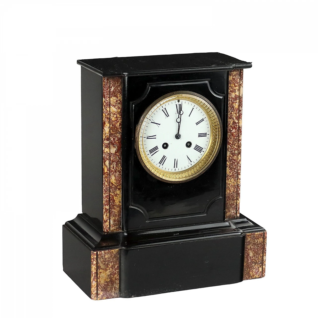 Black marble, breccia and gilded bronze table clock, late 19th century 1