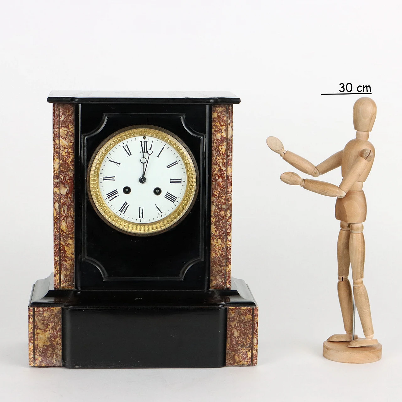 Black marble, breccia and gilded bronze table clock, late 19th century 2