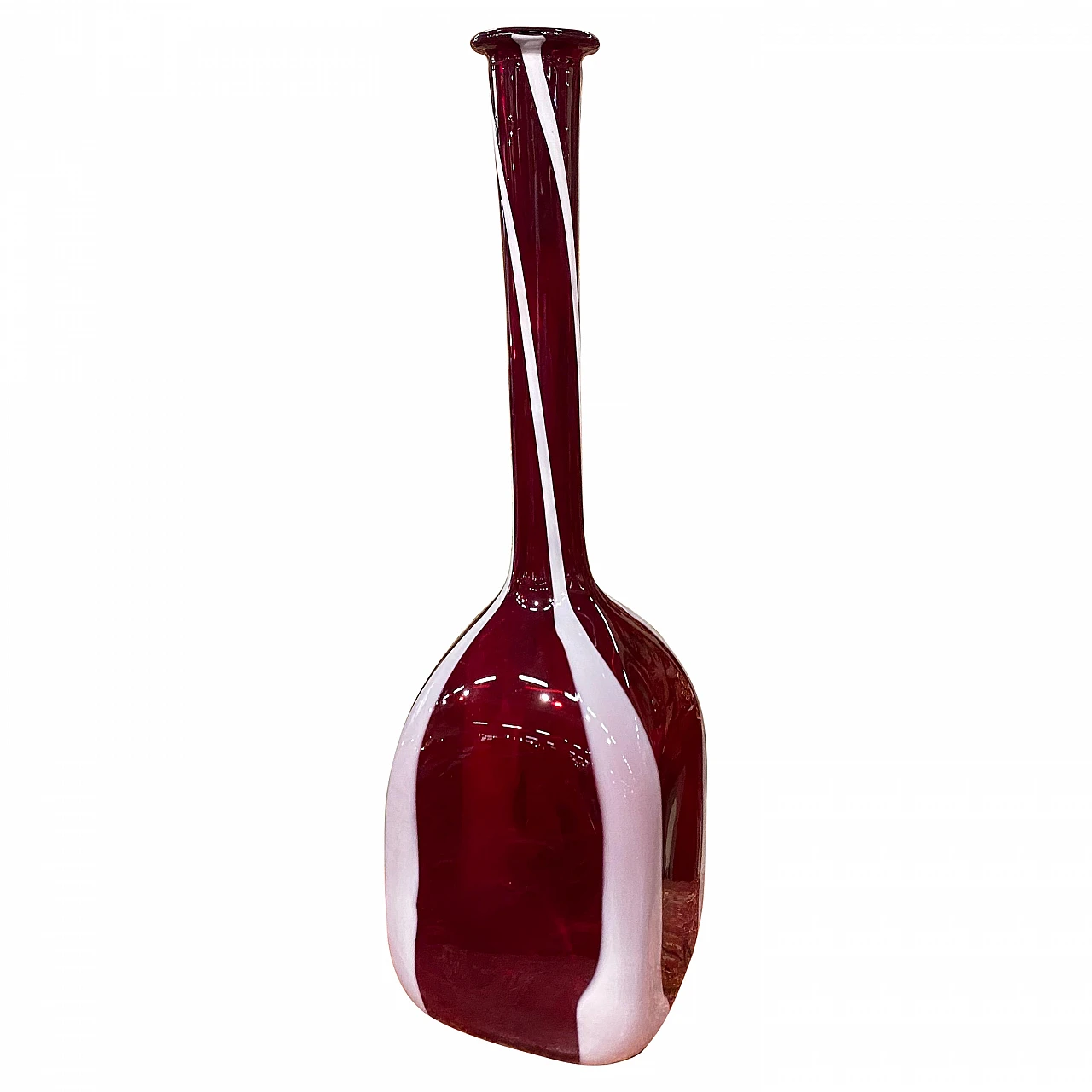 Vaso in vetro di Murano rosso e bianco di Carlo Moretti, anni '80 1