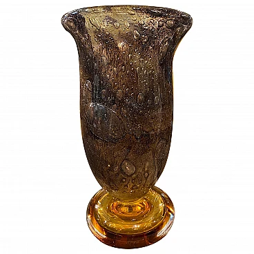 Brown & amber Murano glass vase by G. Cenedese, 1980s