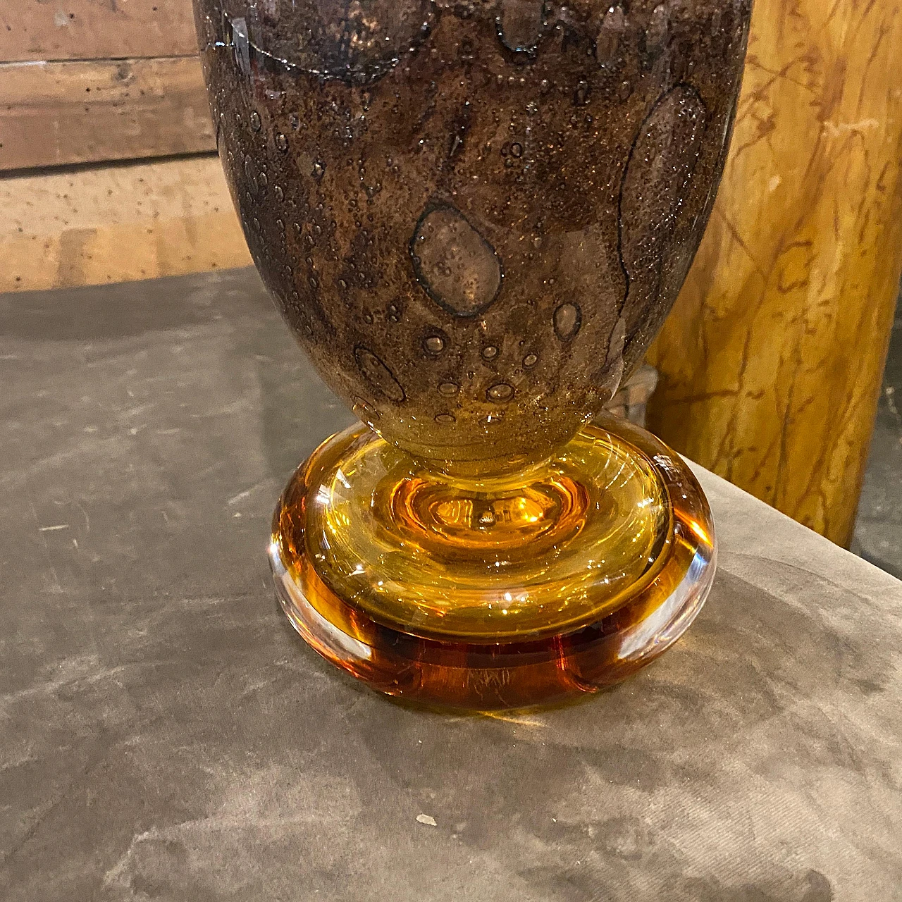 Brown & amber Murano glass vase by G. Cenedese, 1980s 2