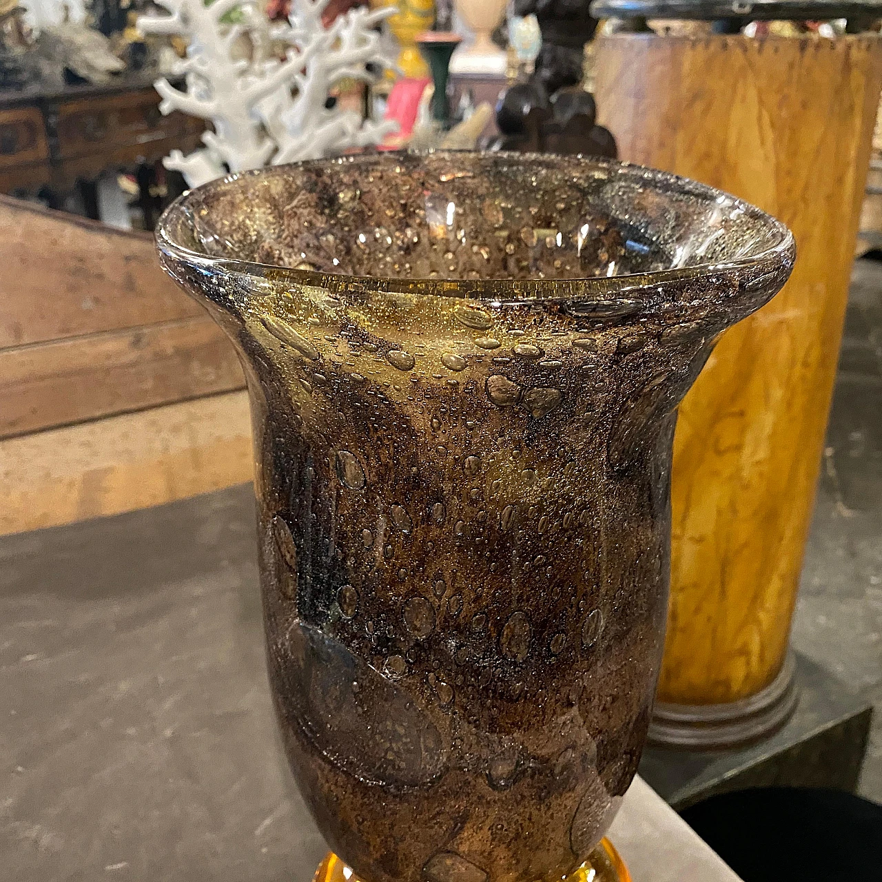 Brown & amber Murano glass vase by G. Cenedese, 1980s 3