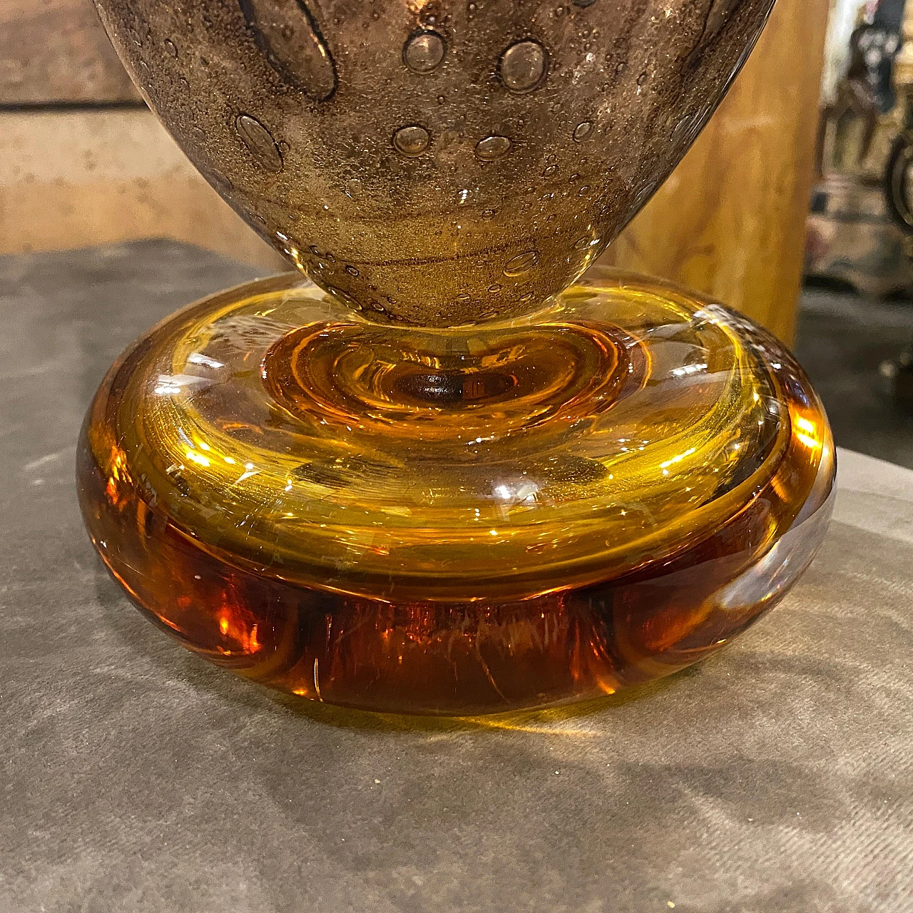 Brown & amber Murano glass vase by G. Cenedese, 1980s 5