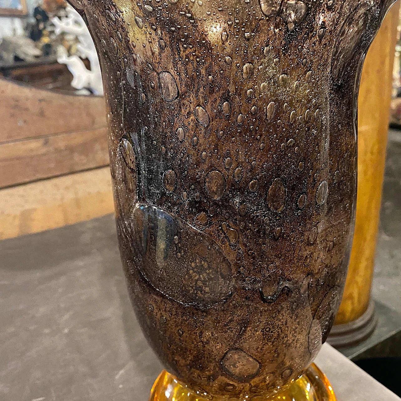 Brown & amber Murano glass vase by G. Cenedese, 1980s 7