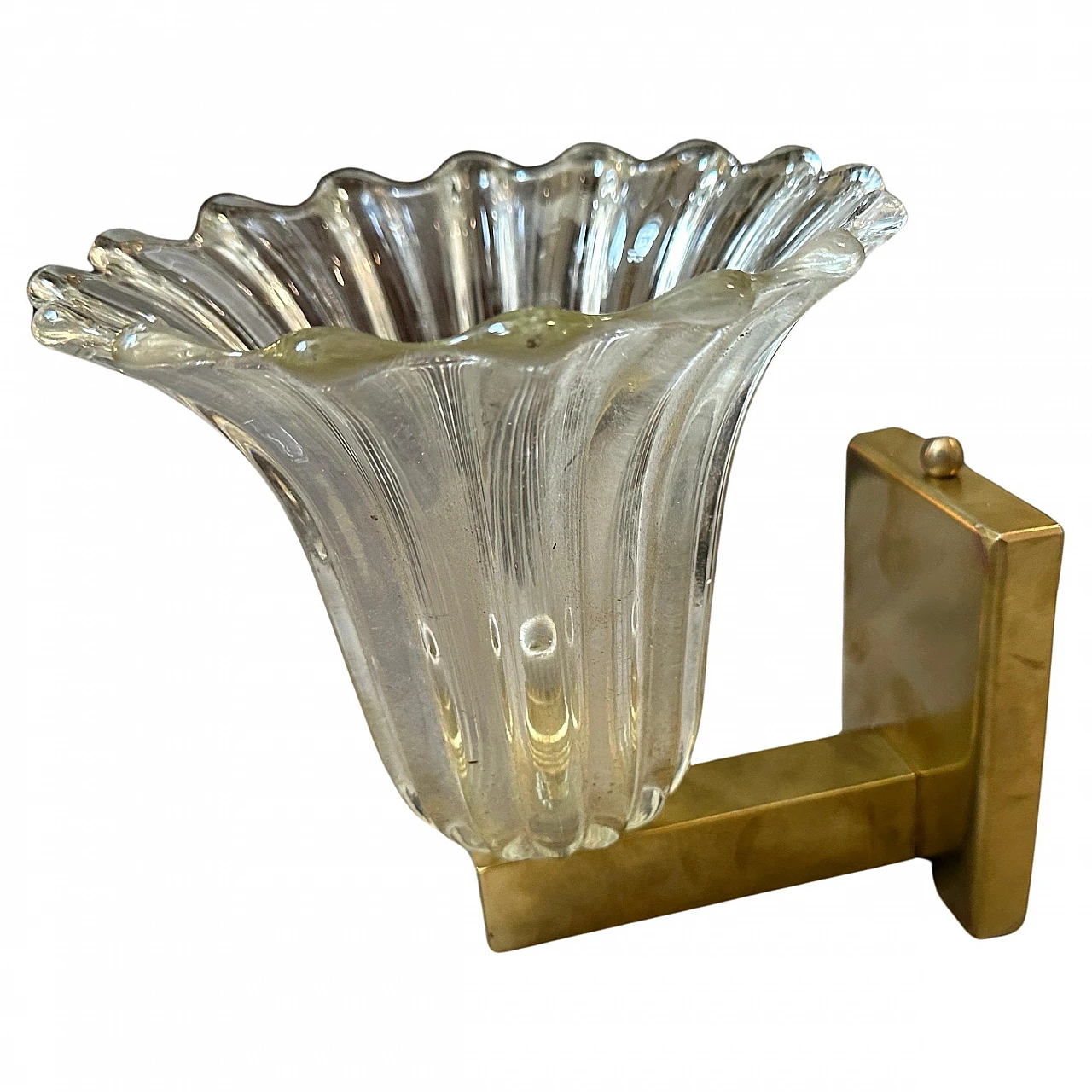 Brass & clear Murano glass wall sconces by Barovier, 1940s 1