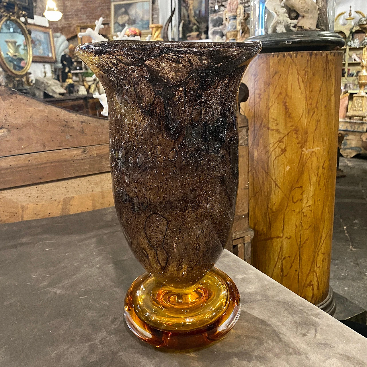 Brown & amber Murano glass vase by G. Cenedese, 1980s 8