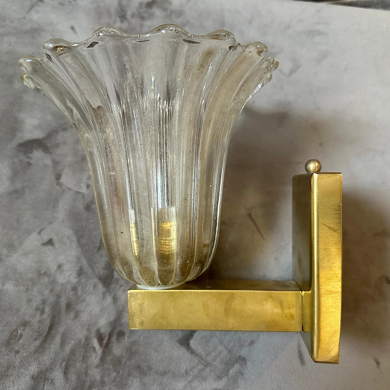 Brass & clear Murano glass wall sconces by Barovier, 1940s 12