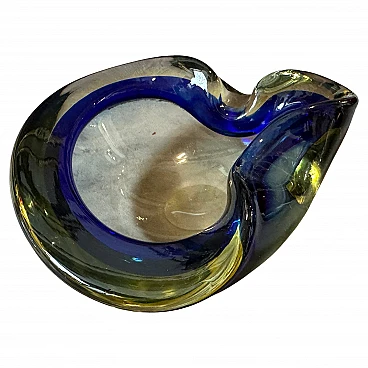 Yellow & blue Sommerso Murano glass ashtray by F. Poli, 1970s