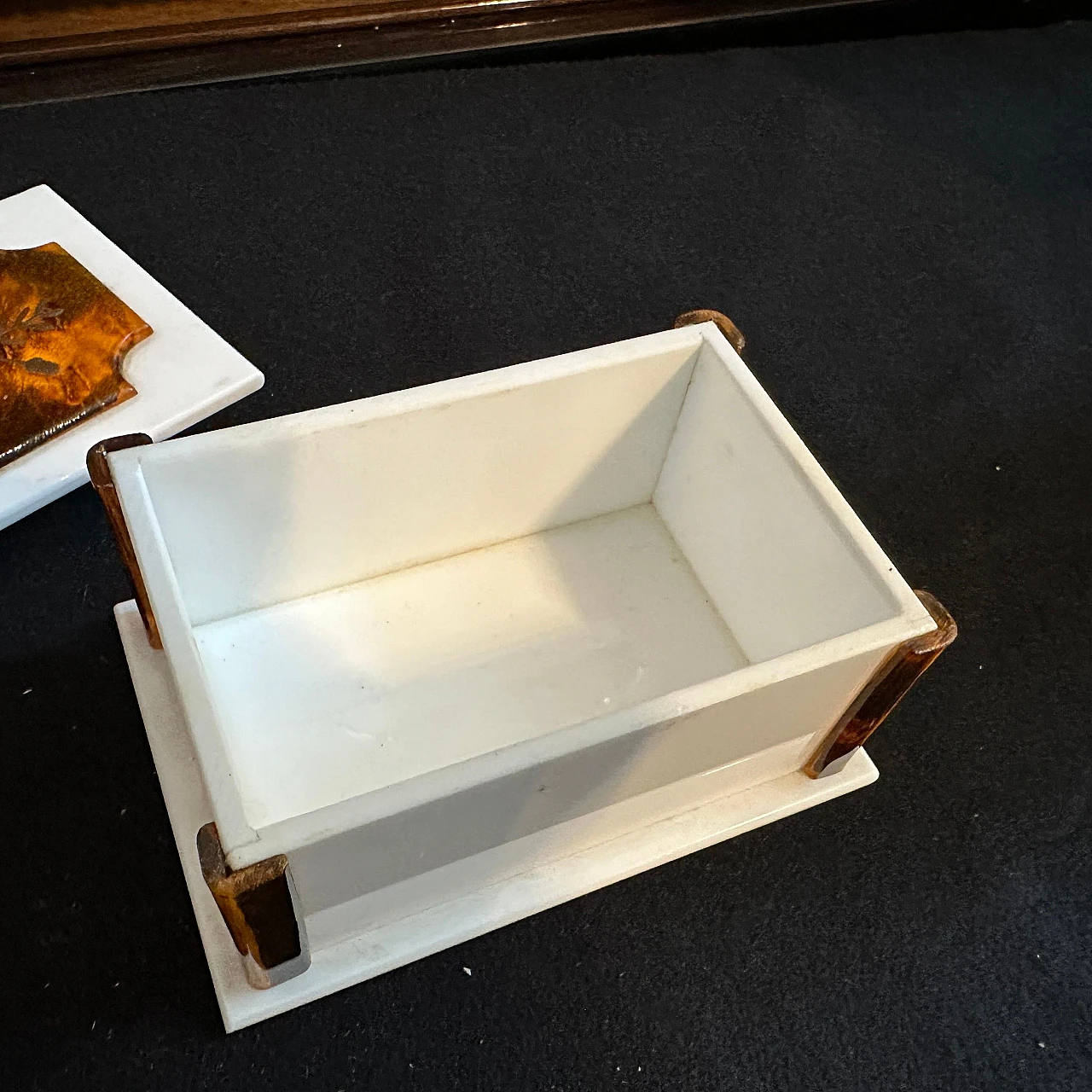 White & fake tortoise shell lucite rectangular vanity box, 1970s 10