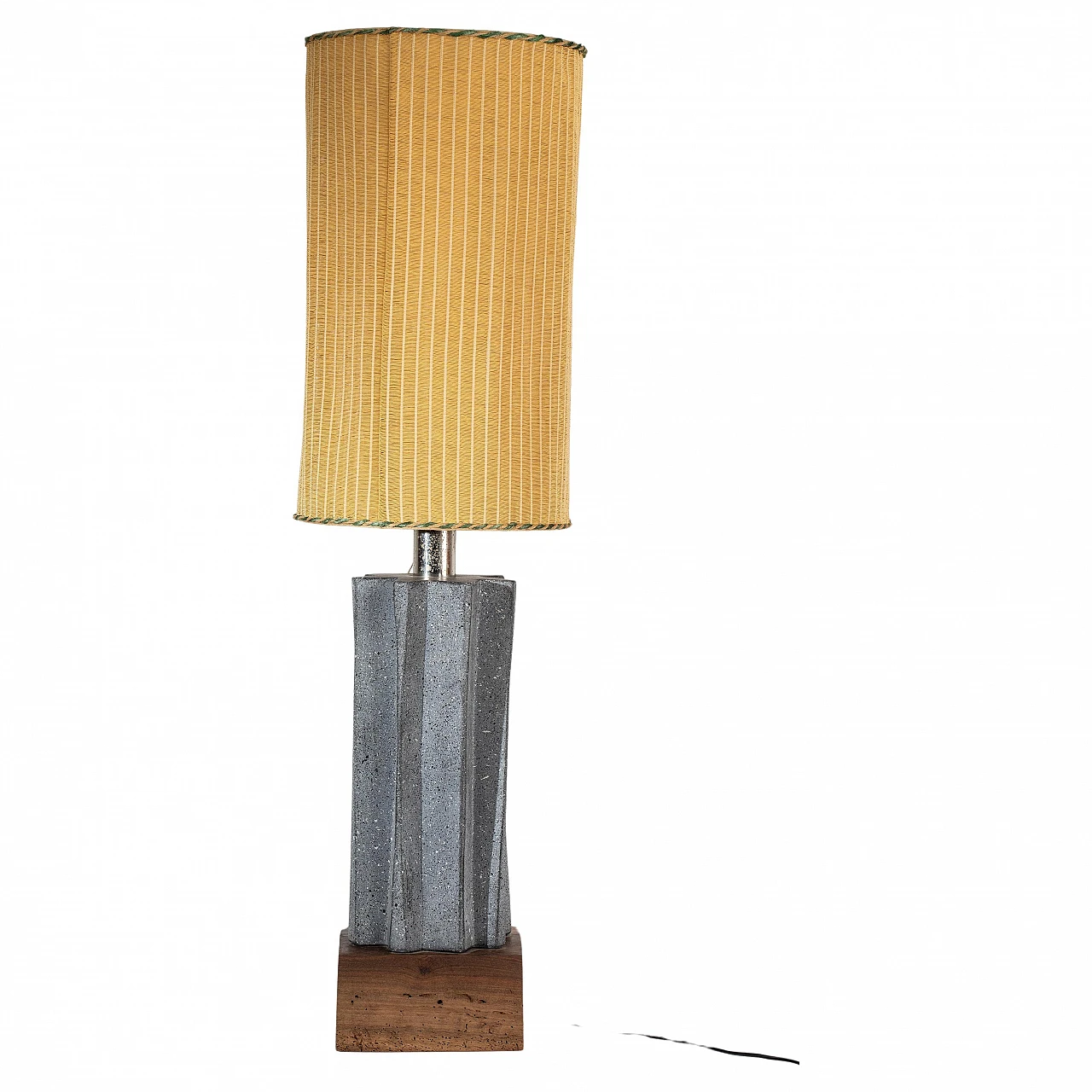 Grey enamelled ceramic and wood table lamp, 1970s 1