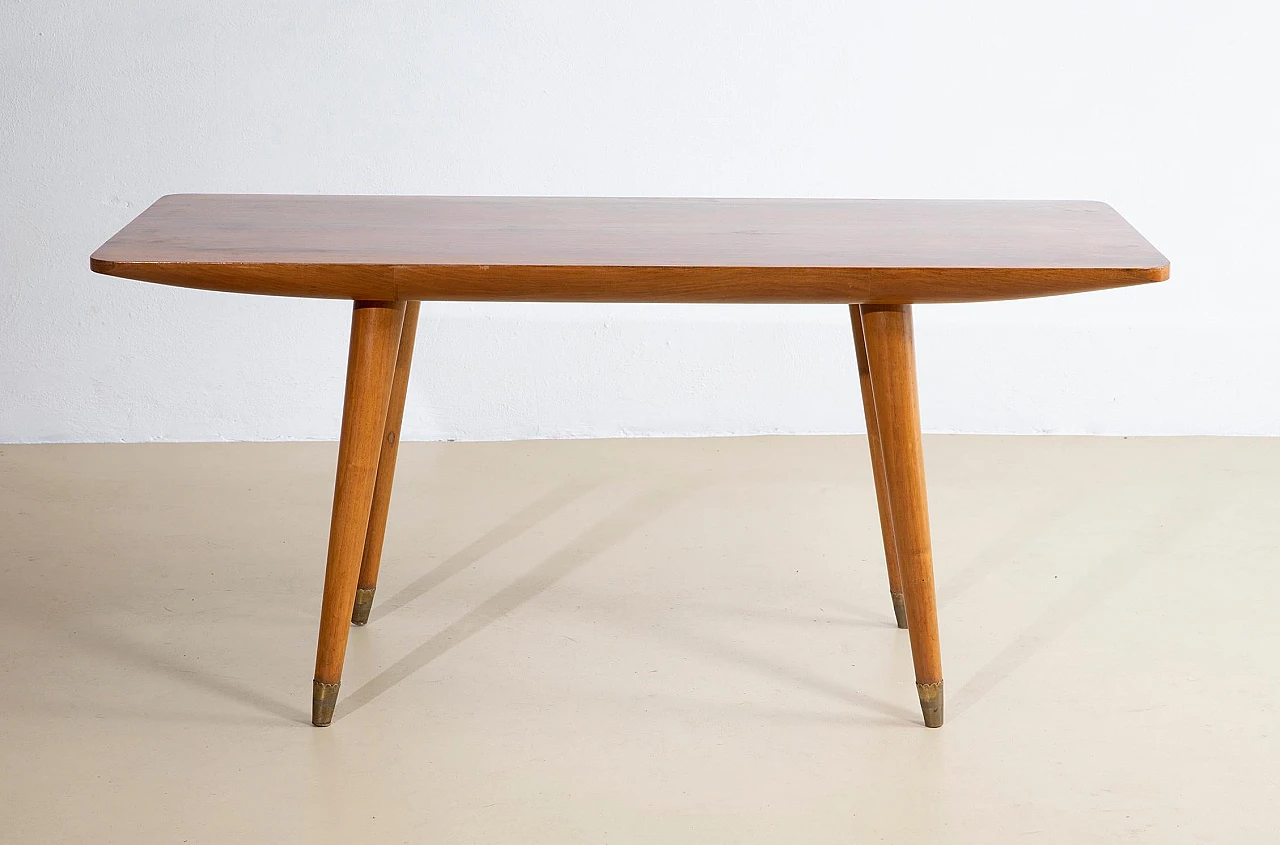 Rectangular wooden coffee table with brass ferrules, 1950s 2