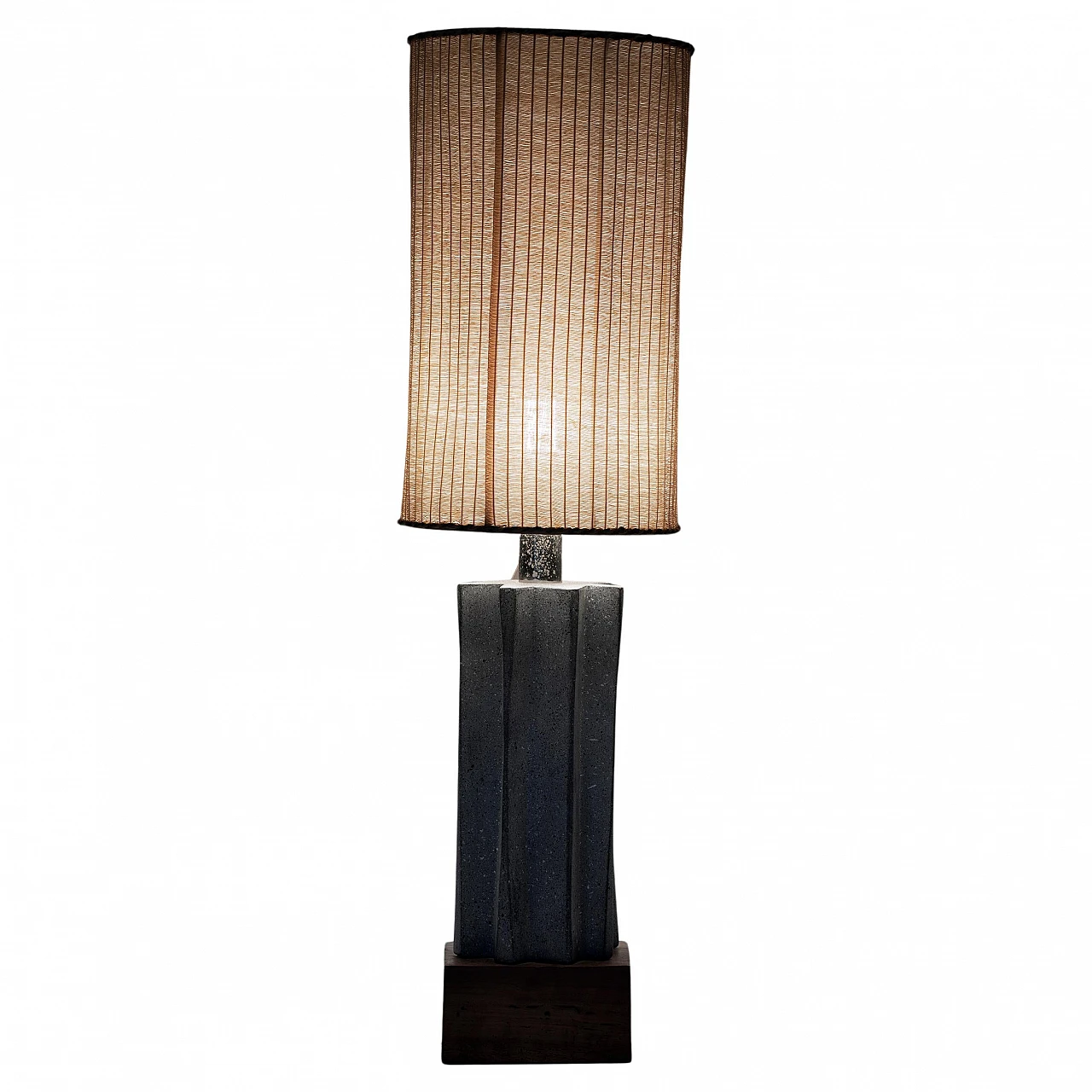 Grey enamelled ceramic and wood table lamp, 1970s 2