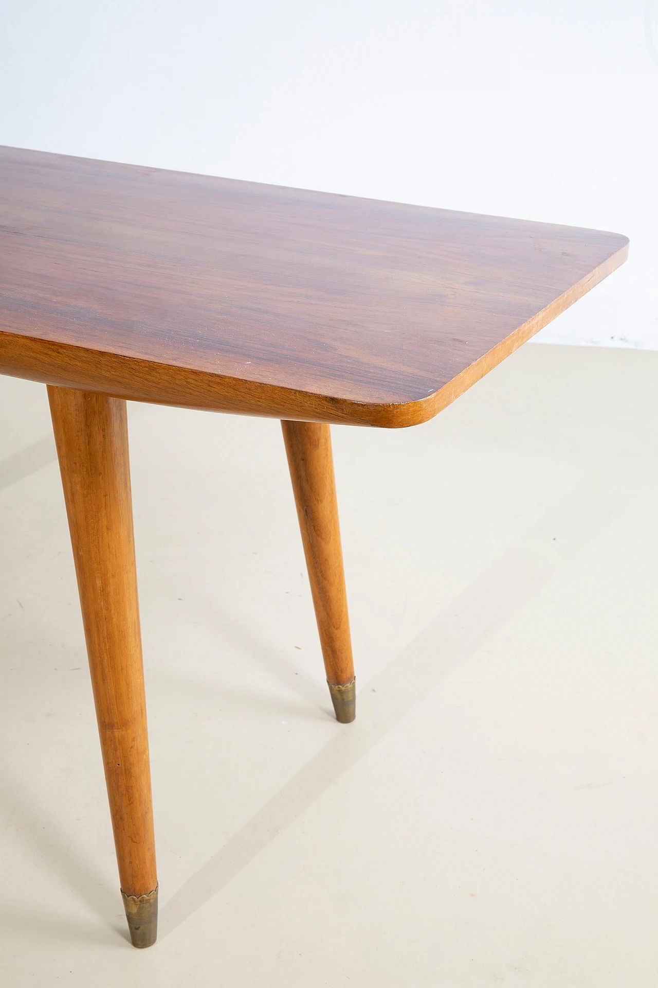 Rectangular wooden coffee table with brass ferrules, 1950s 3