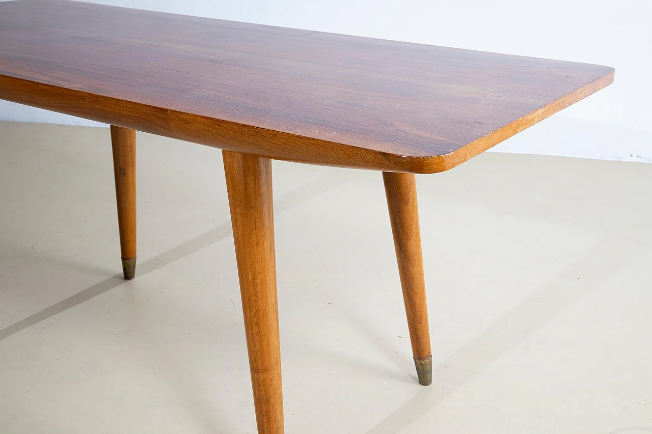 Rectangular wooden coffee table with brass ferrules, 1950s 4