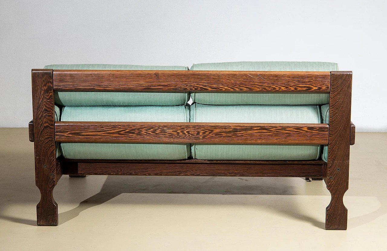 Two-seater sofa in zebrano wood and teal fabric, 1950s 4