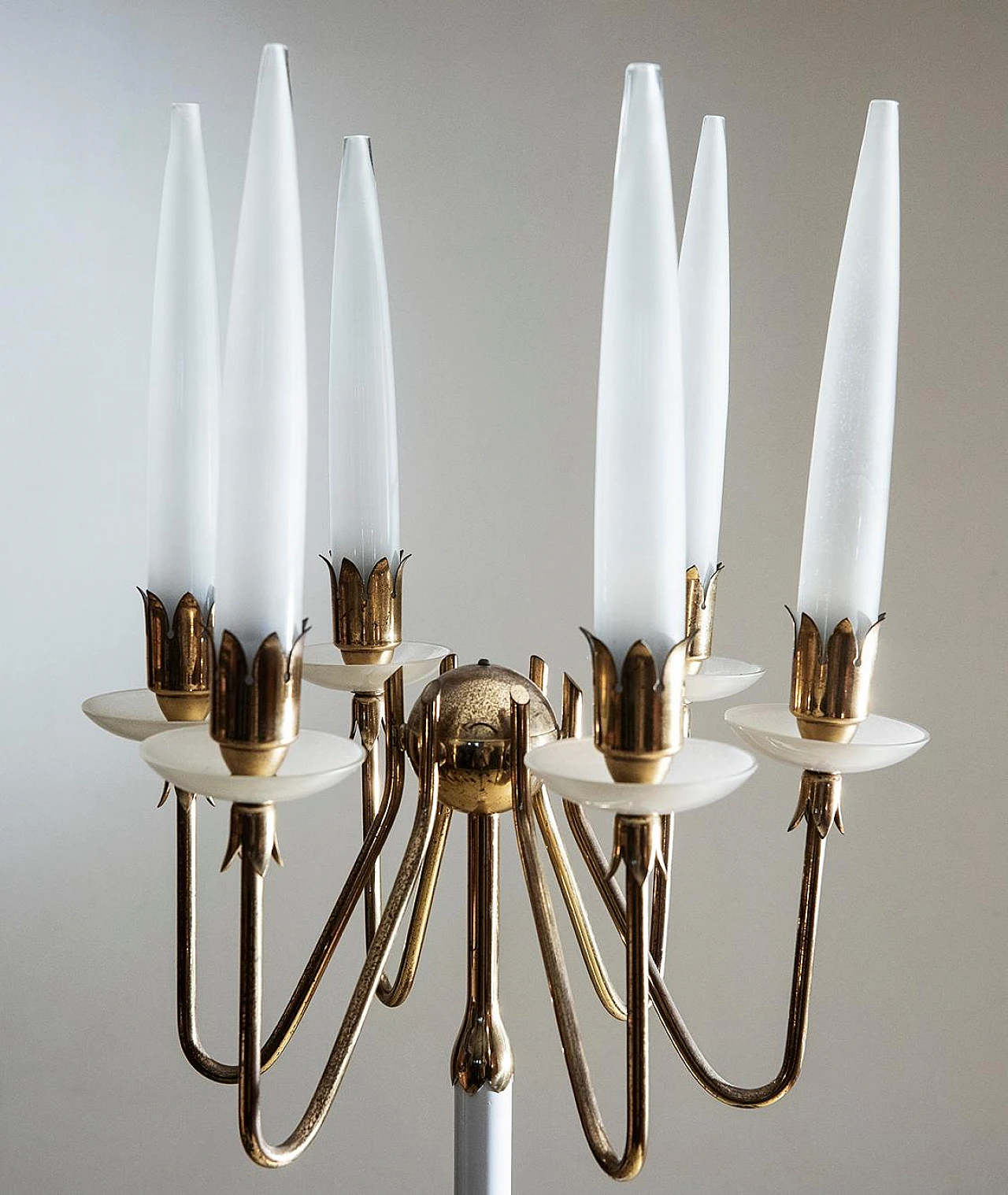 Brass and glass floor lamp by A. Lelli for Arredoluce, 1950s 3