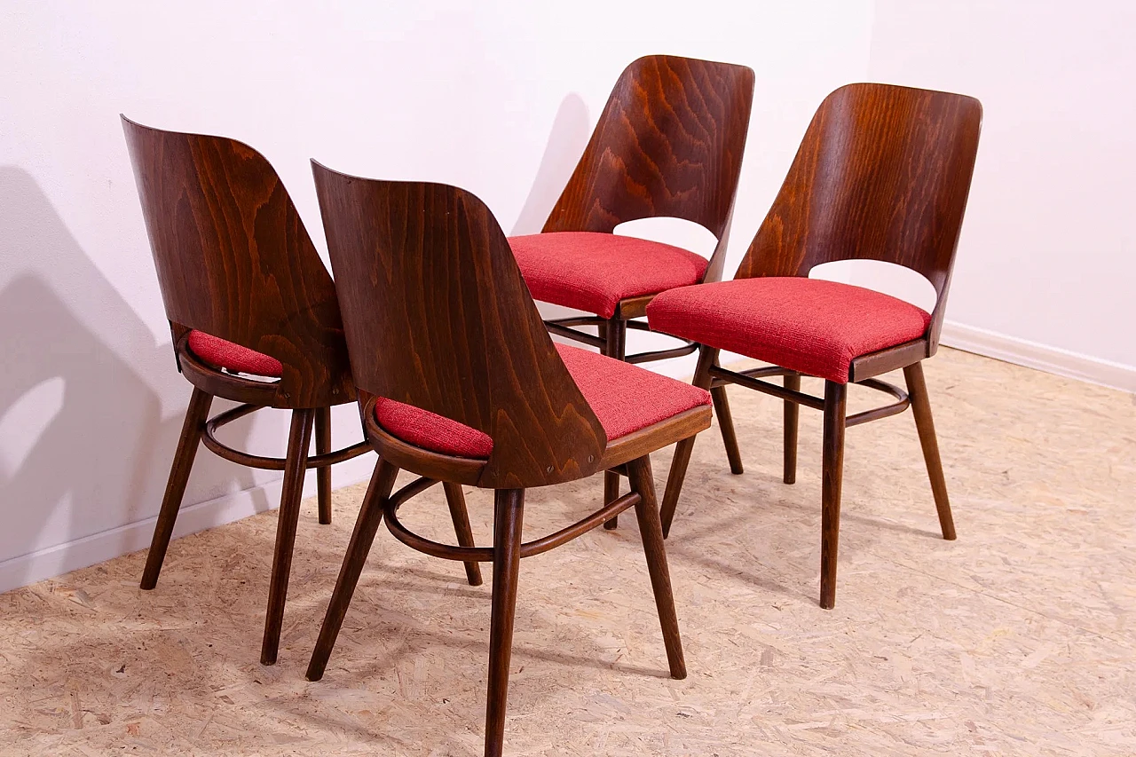 4 Chairs in wood and fabric by Radomír Hofman for TON, 1960s 8