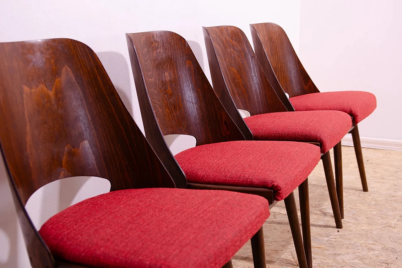 4 Chairs in wood and fabric by Radomír Hofman for TON, 1960s 13